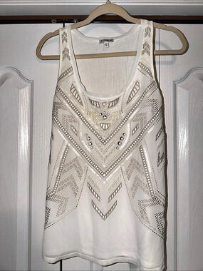 Express Geometric Embellished Tank Top in White Size Small Like New